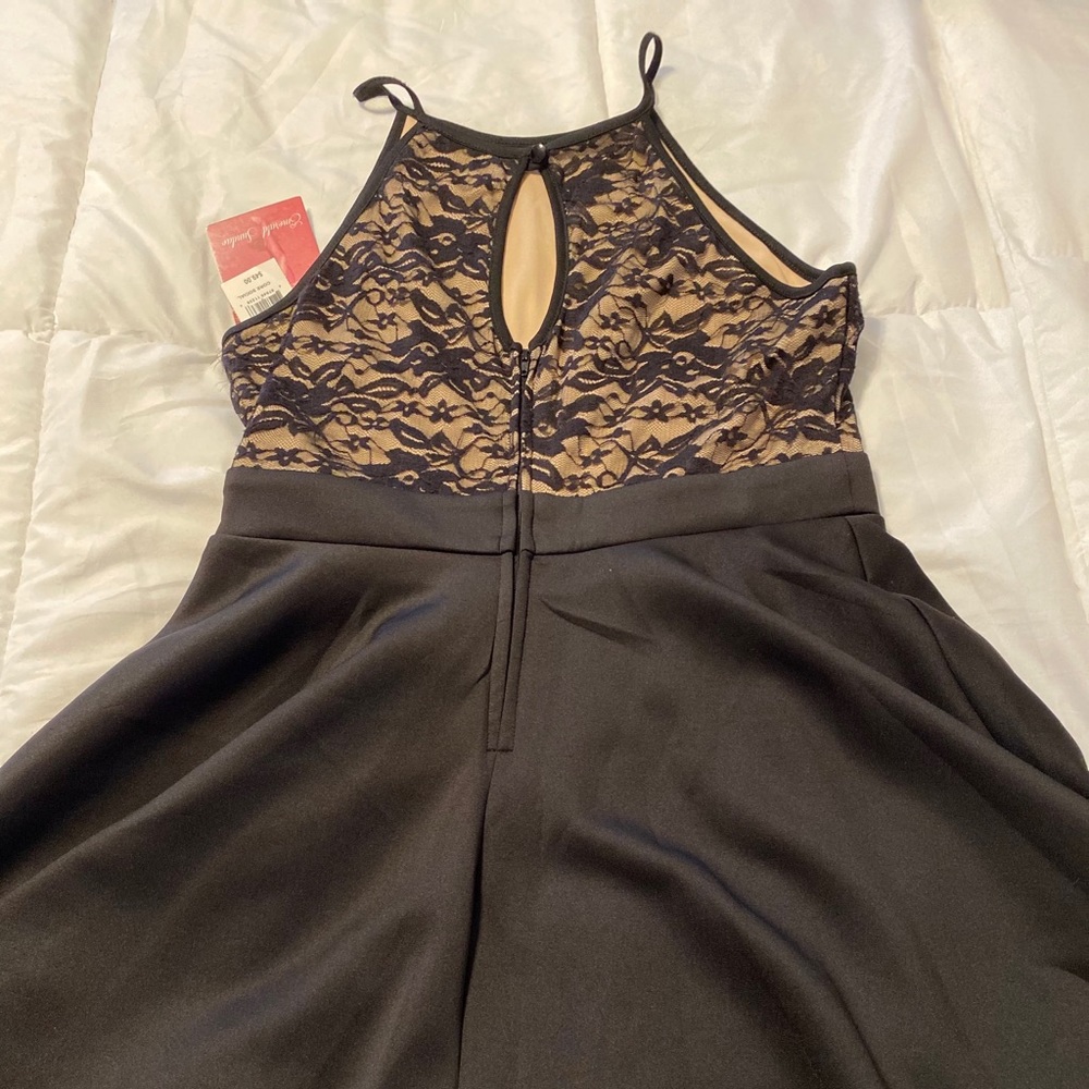 Black fit and flare dress.